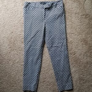 Talbots Hampshire Navy Blue and White Geometric Pattern Ankle Pants
